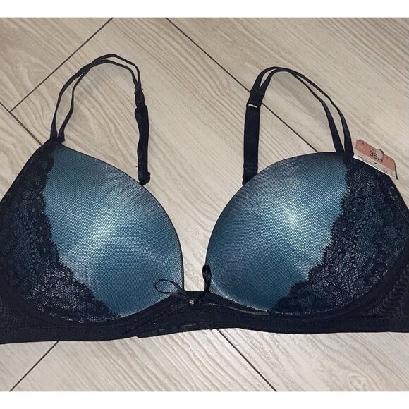 Vtg Vassarette 75-375 Mesh Lace Overlay Push Up Bra Padded WF 36A Green New - Picture 3 of 6